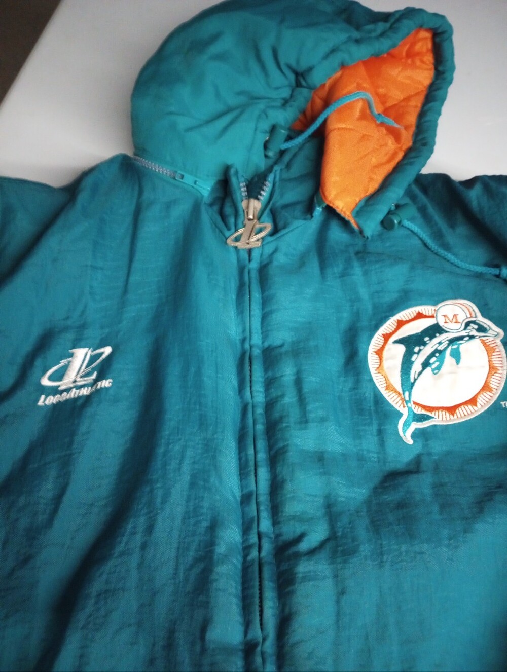 Miami Dolphins NFL Teal Hooded Pro Line Logo Athletic Jacket Size Large